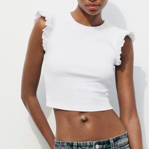 NWT Zara Ruffled Top - White